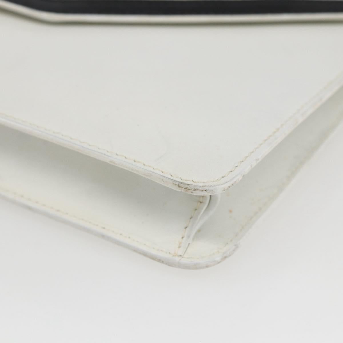 CELINE Clutch Bag Leather White Gold Auth mr1733