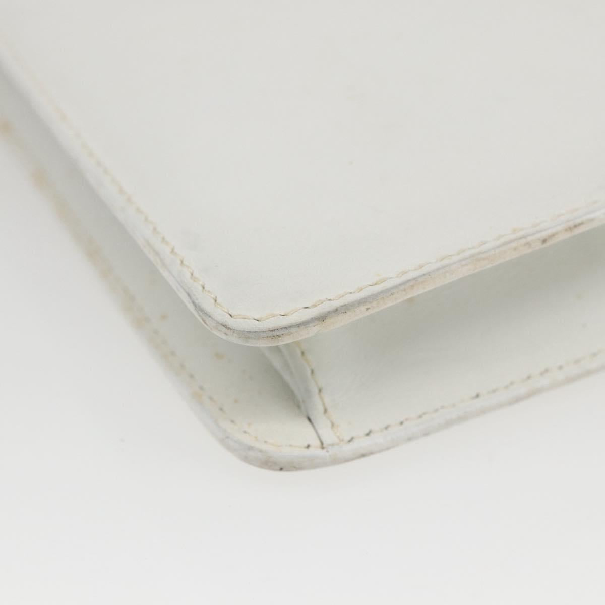 CELINE Clutch Bag Leather White Gold Auth mr1733