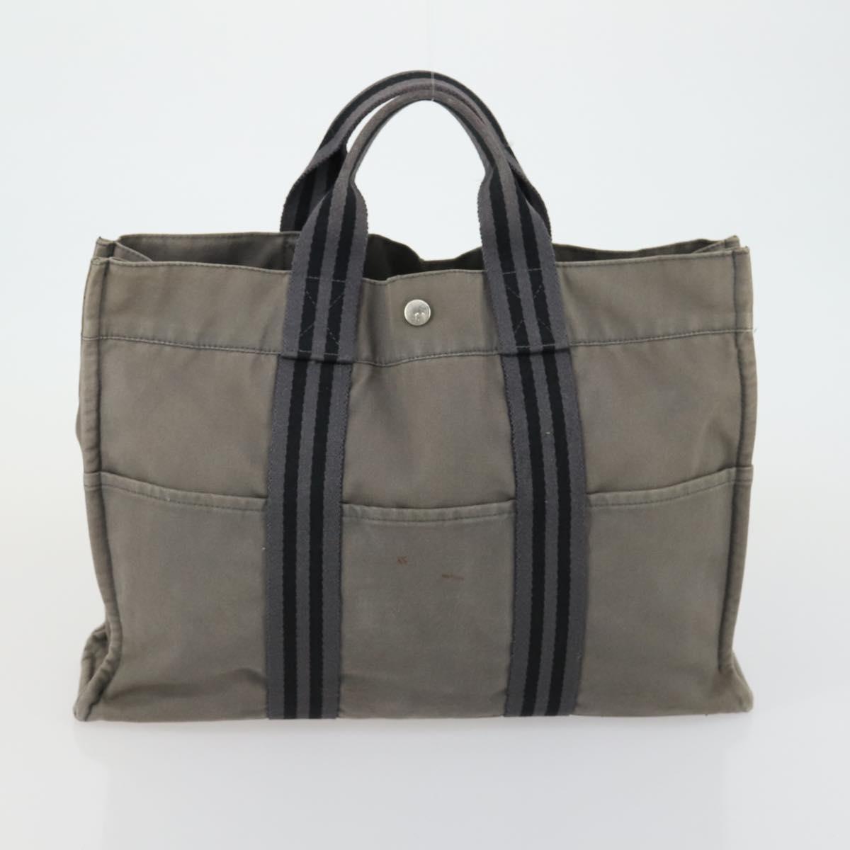 HERMES Fourre Tout MM Tote Bag Canvas 2 Set Gray Black Auth mr1736
