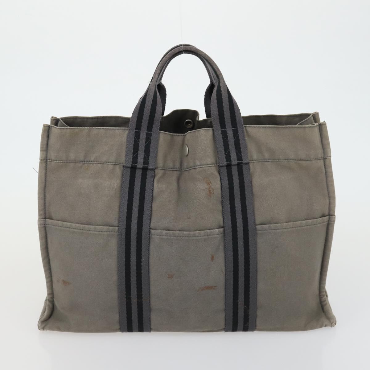HERMES Fourre Tout MM Tote Bag Canvas 2 Set Gray Black Auth mr1736