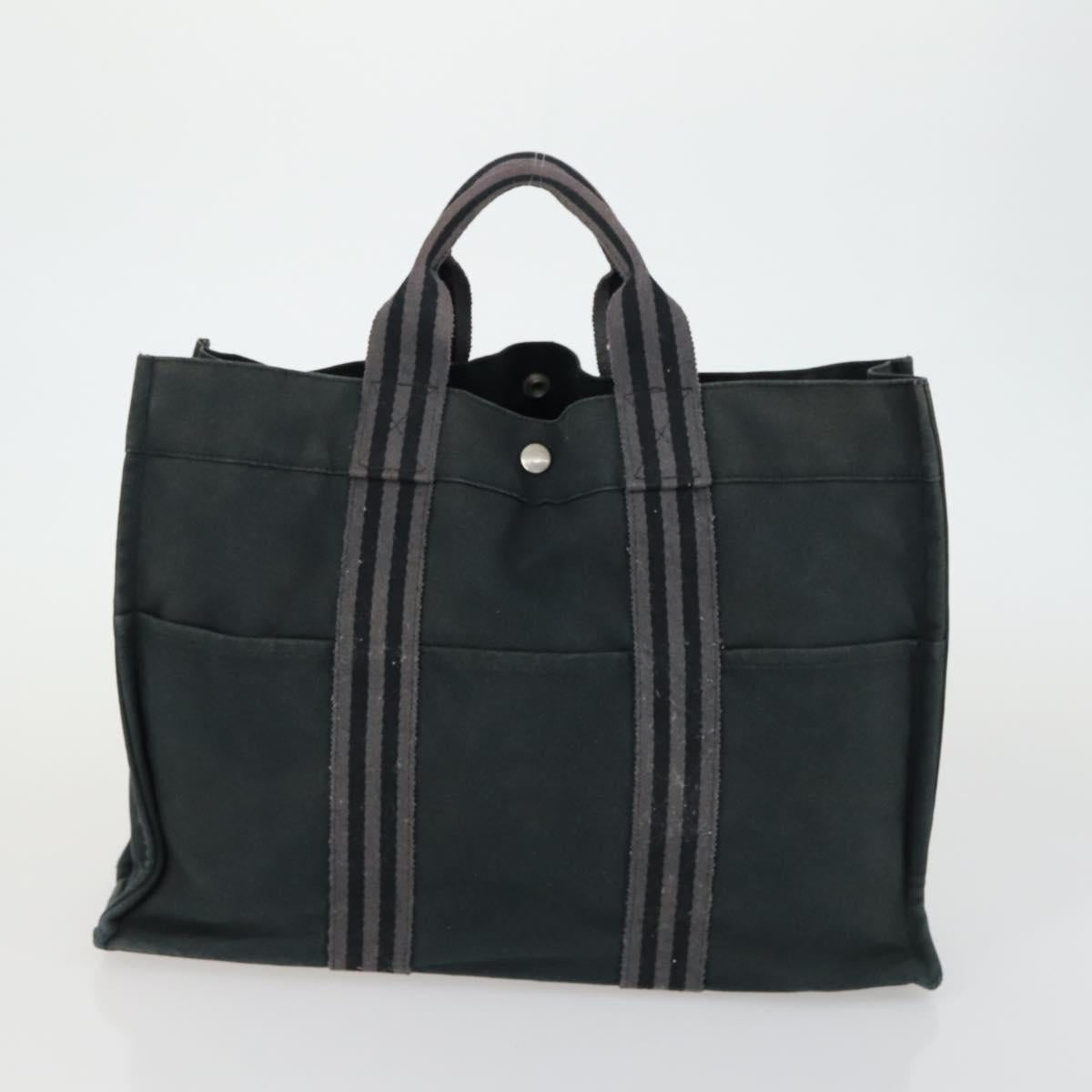 HERMES Fourre Tout MM Tote Bag Canvas 2 Set Gray Black Auth mr1736
