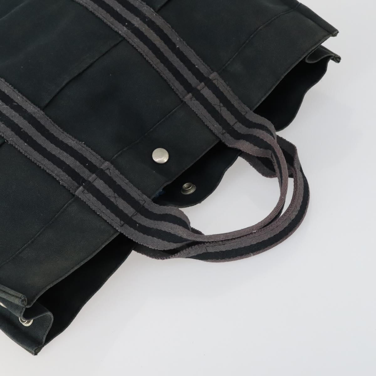 HERMES Fourre Tout MM Tote Bag Canvas 2 Set Gray Black Auth mr1736