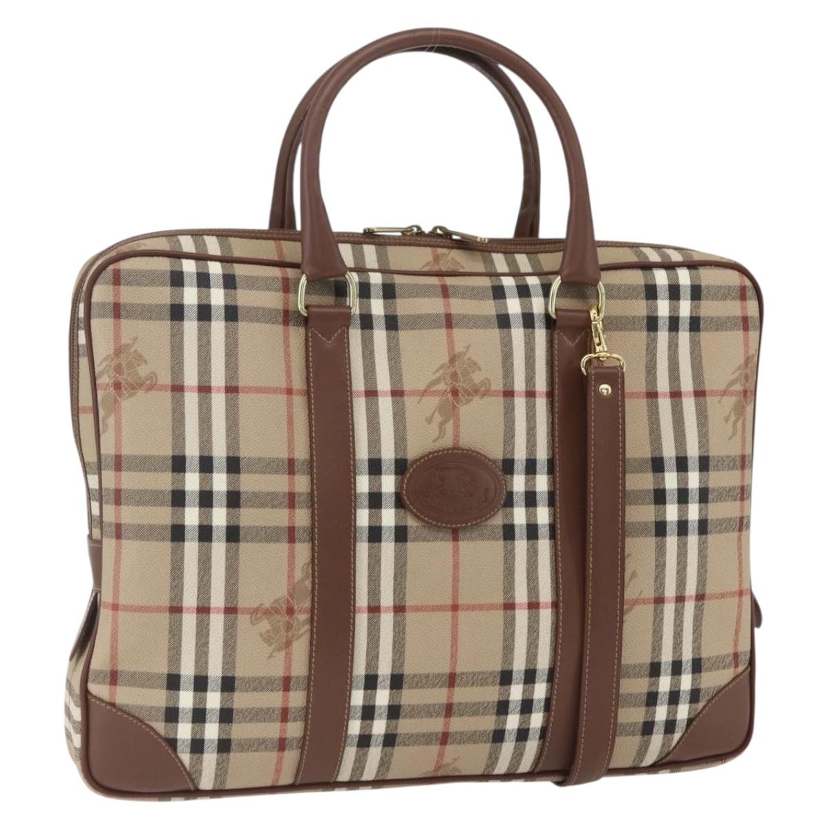 Burberrys Nova Check Business Bag PVC 2way Beige Gold Auth mr1743