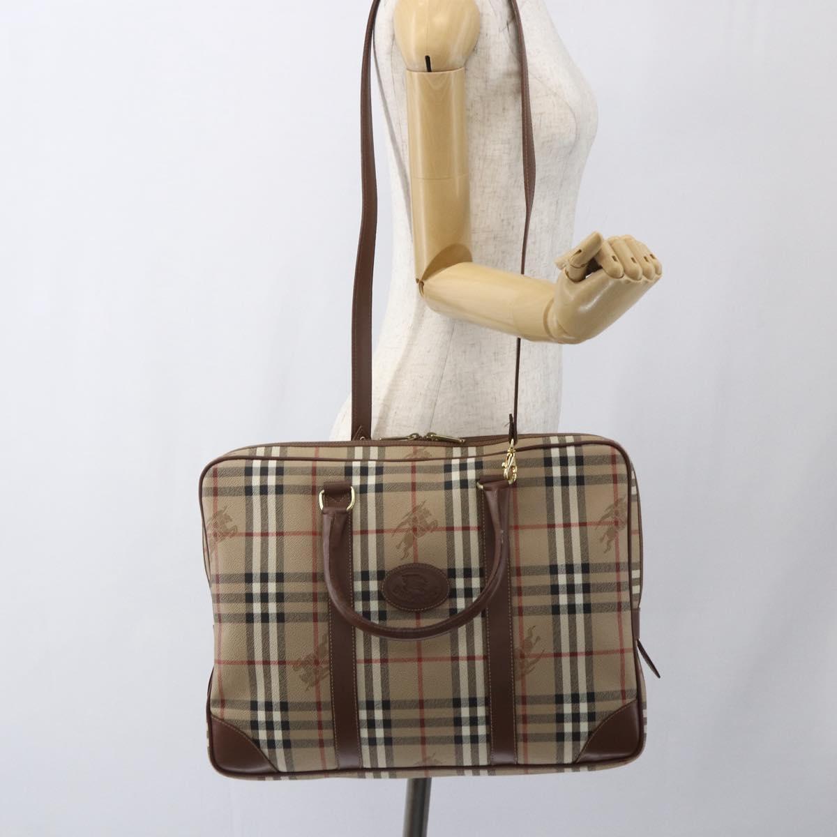 Burberrys Nova Check Business Bag PVC 2way Beige Gold Auth mr1743