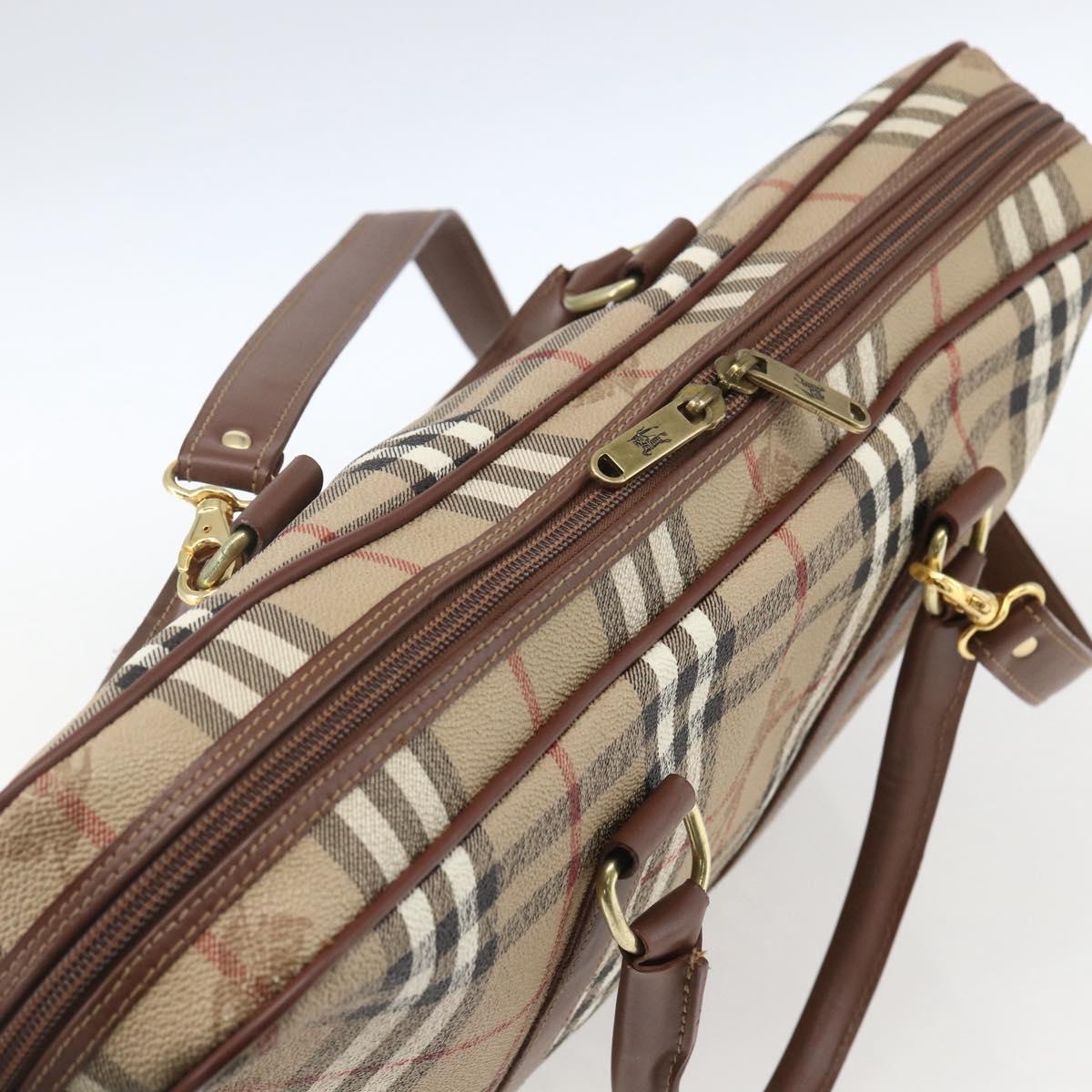 Burberrys Nova Check Business Bag PVC 2way Beige Gold Auth mr1743