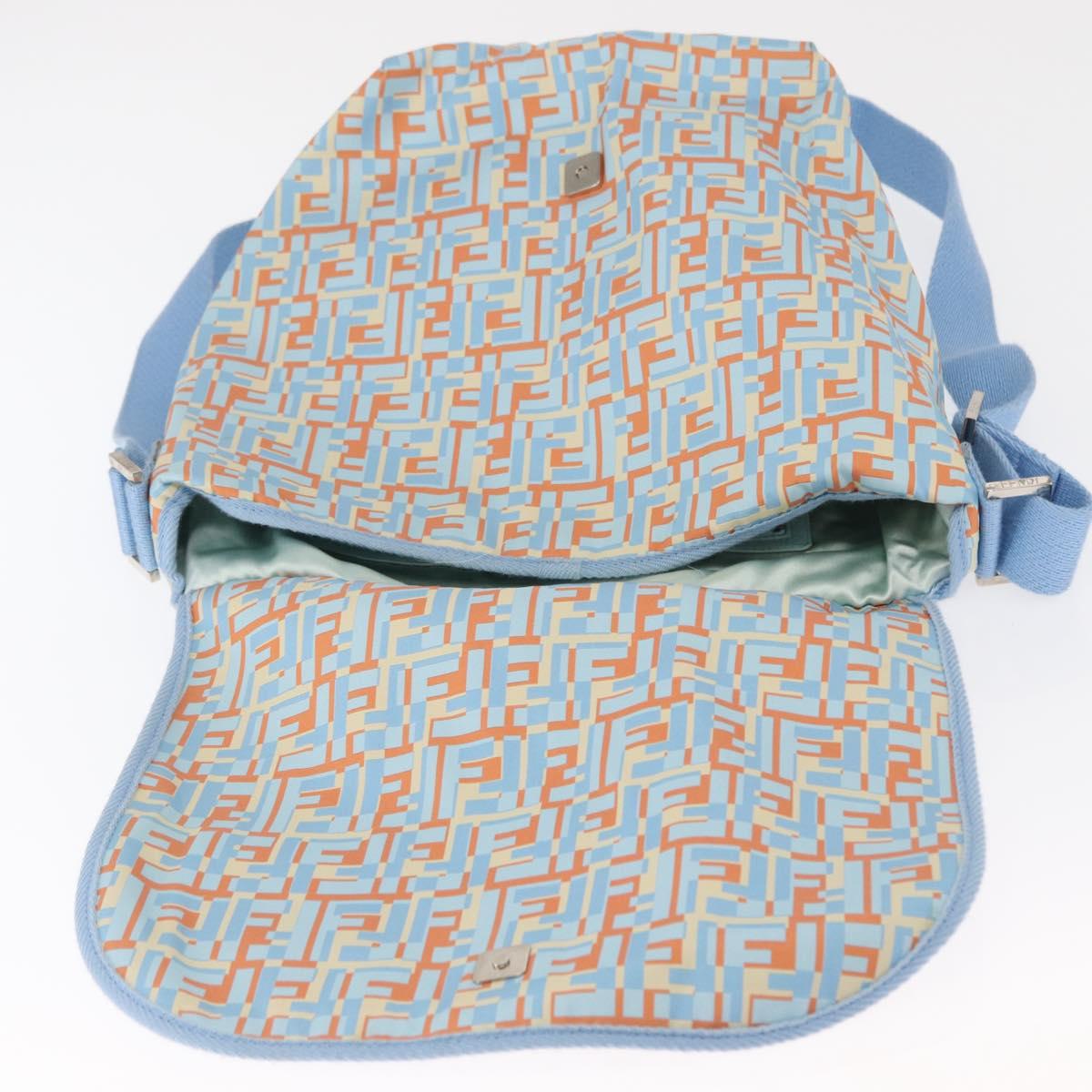 FENDI Shoulder Bag Nylon Light Blue Silver Auth mr1746