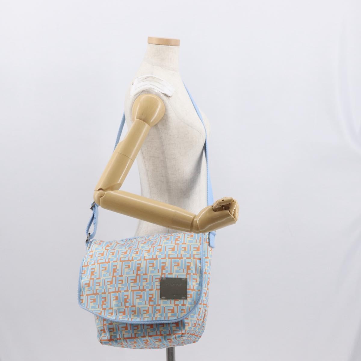 FENDI Shoulder Bag Nylon Light Blue Silver Auth mr1746