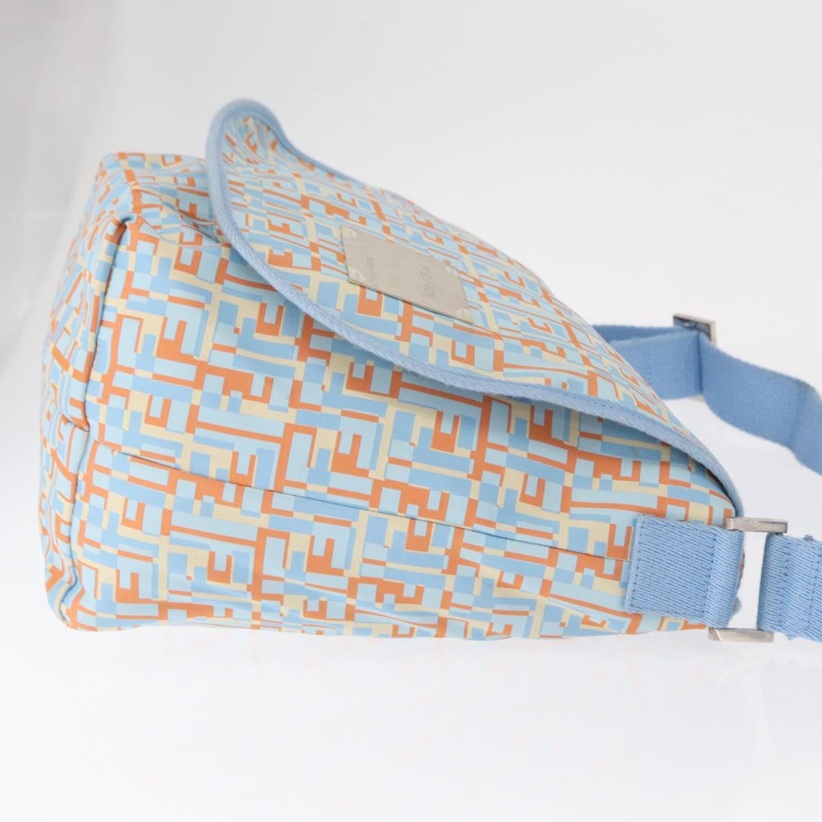 FENDI Shoulder Bag Nylon Light Blue Silver Auth mr1746