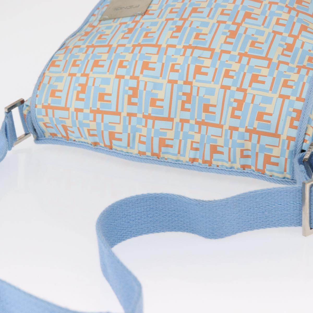 FENDI Shoulder Bag Nylon Light Blue Silver Auth mr1746