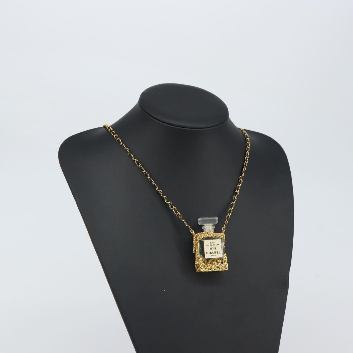 CHANEL Perfume Necklace metal Gold CC Auth mr1750