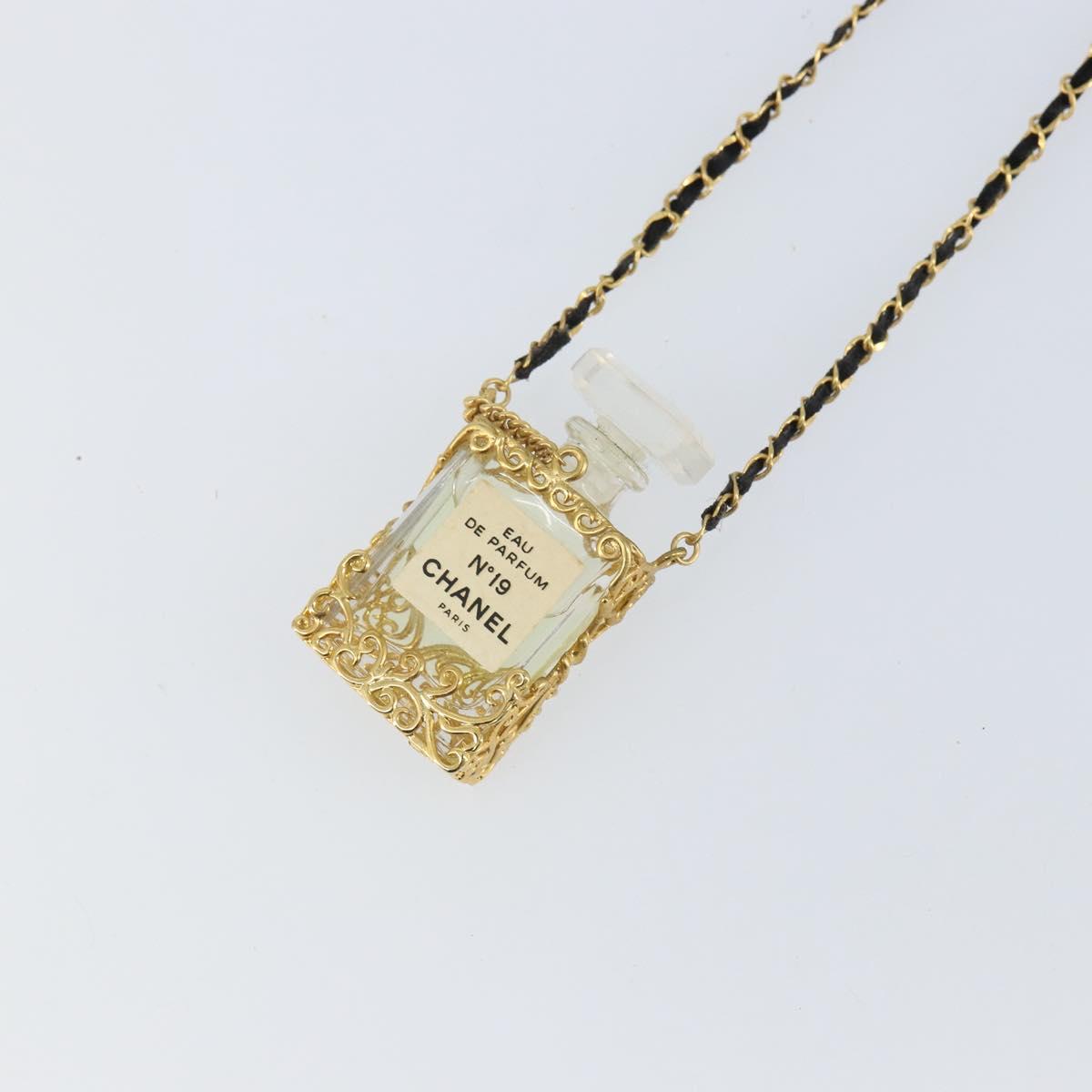 CHANEL Perfume Necklace metal Gold CC Auth mr1750
