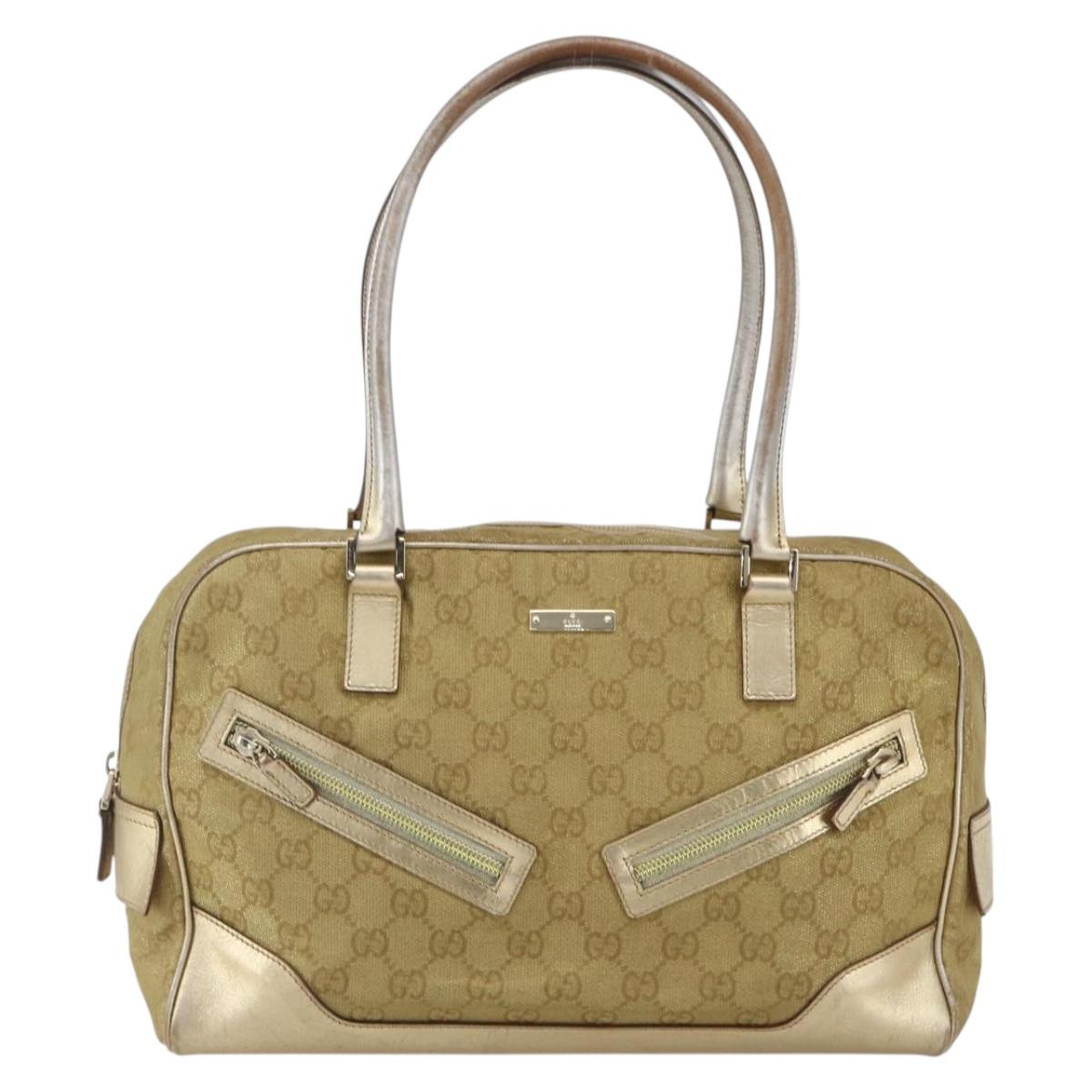 GUCCI GG Canvas Hand Bag Gold 002 1115 Auth mr1753