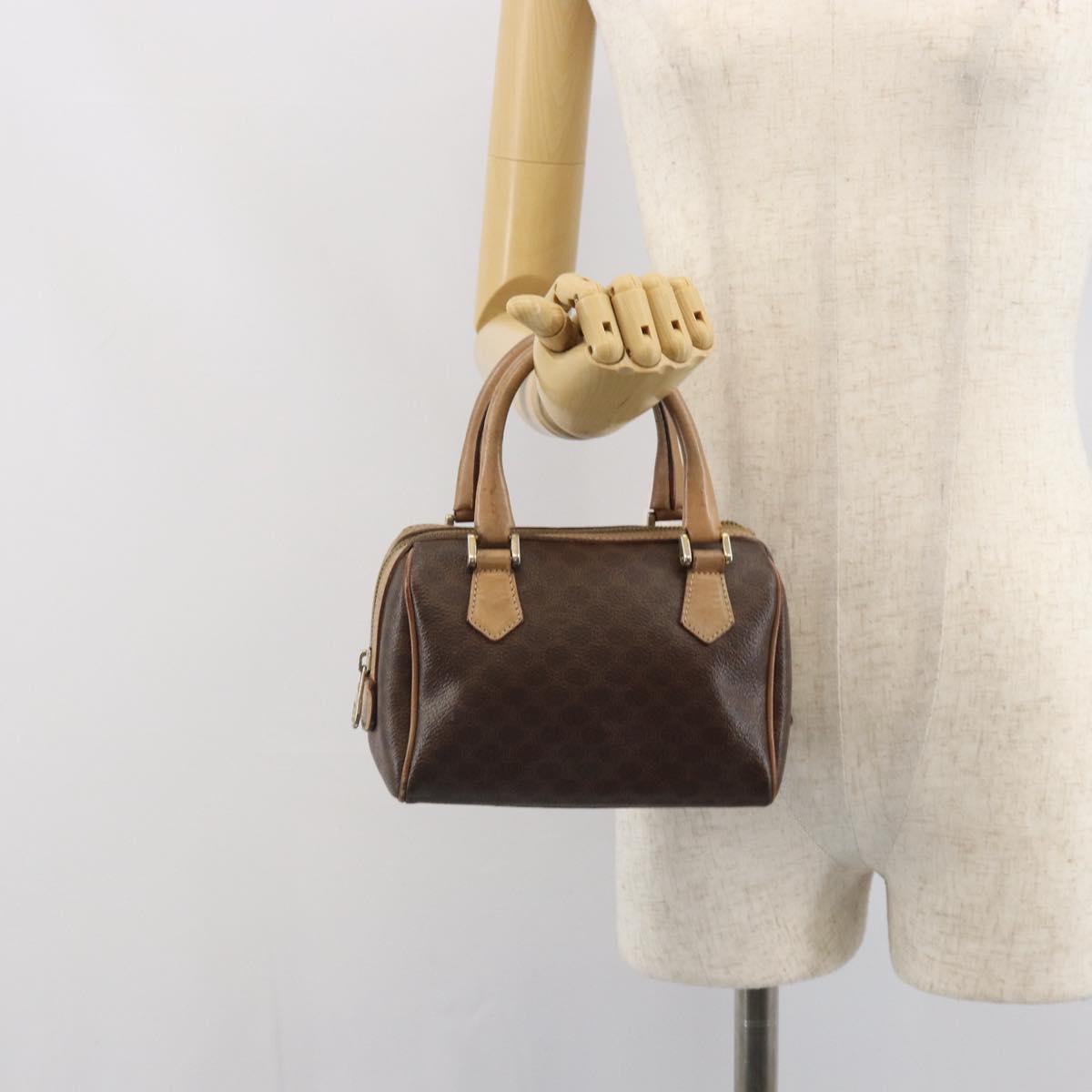 CELINE Macadam Canvas Mini Hand Bag PVC Leather Brown Gold Auth mr1755