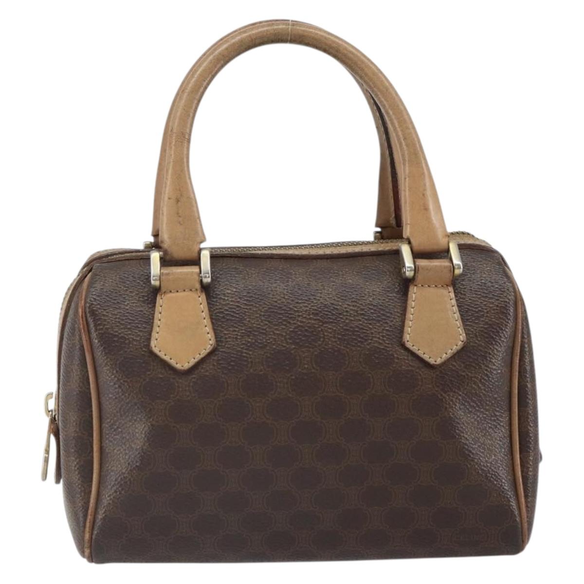 CELINE Macadam Canvas Mini Hand Bag PVC Leather Brown Gold Auth mr1755