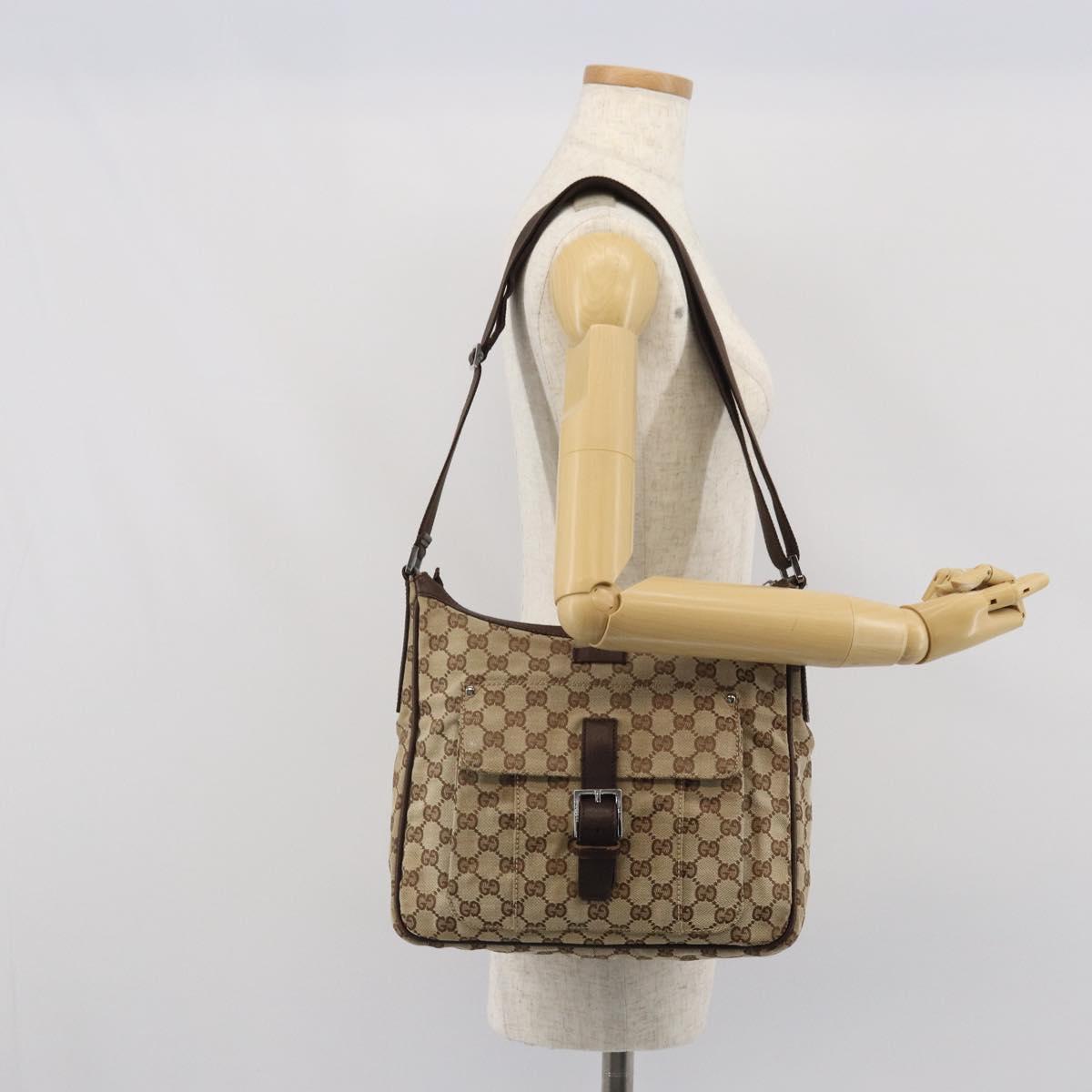 GUCCI GG Canvas Shoulder Bag Beige Silver 114272 Auth mr1759