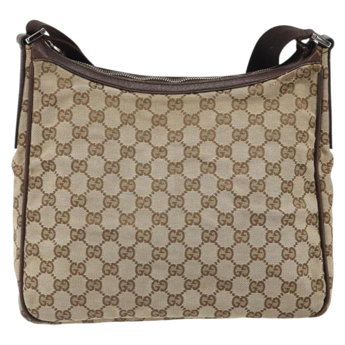 GUCCI GG Canvas Shoulder Bag Beige Silver 114272 Auth mr1759
