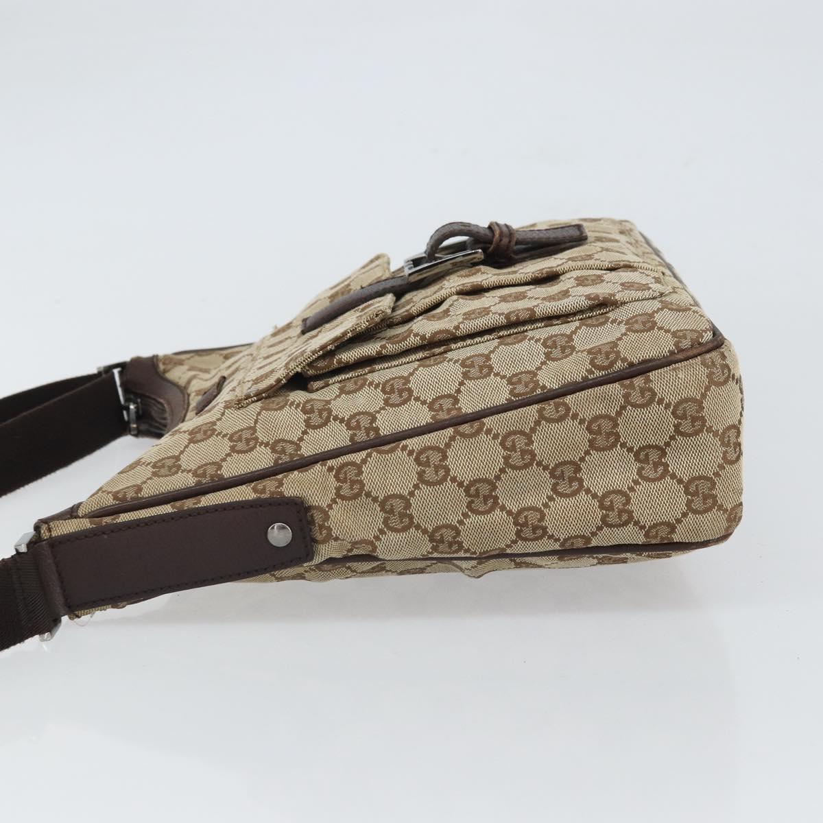 GUCCI GG Canvas Shoulder Bag Beige Silver 114272 Auth mr1759