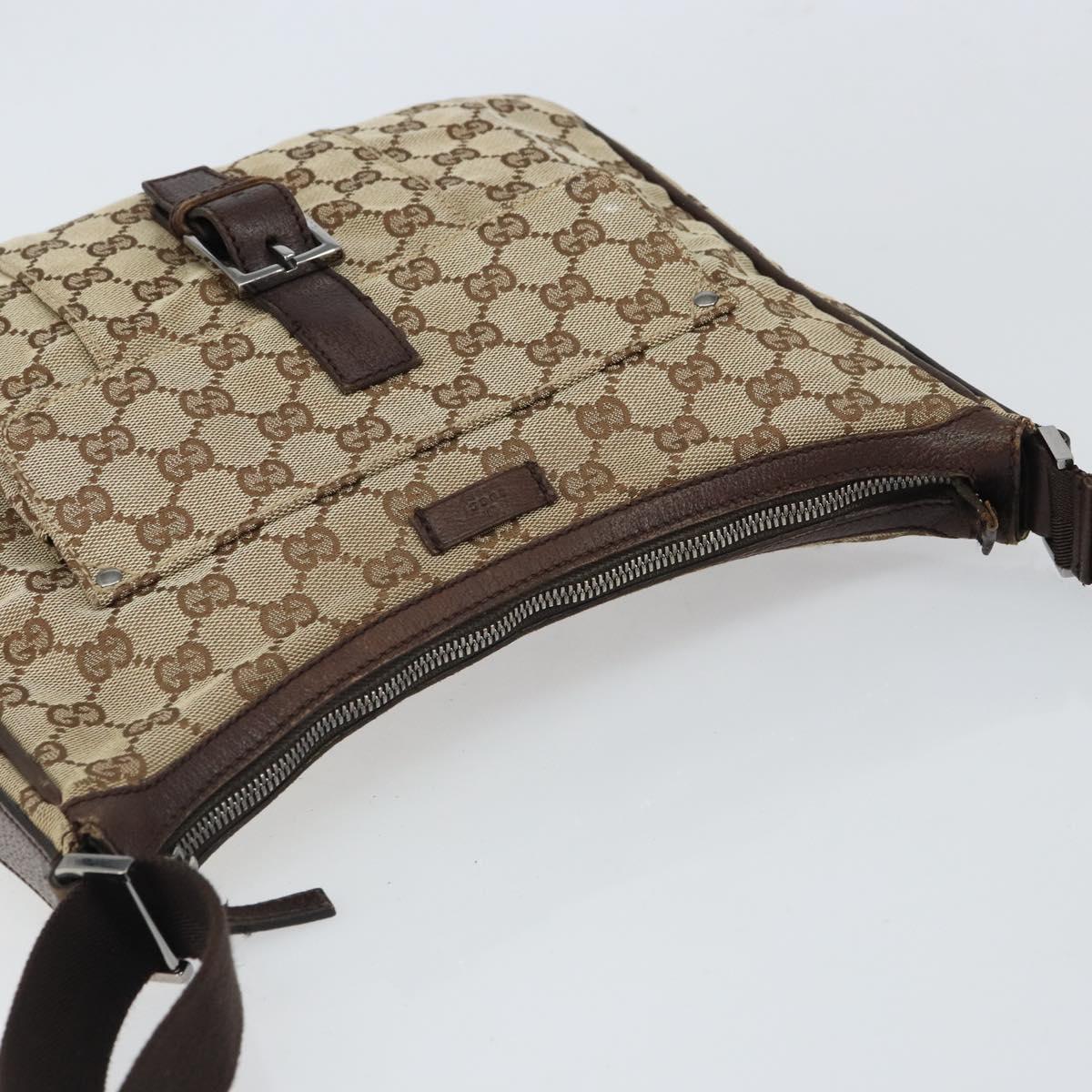 GUCCI GG Canvas Shoulder Bag Beige Silver 114272 Auth mr1759