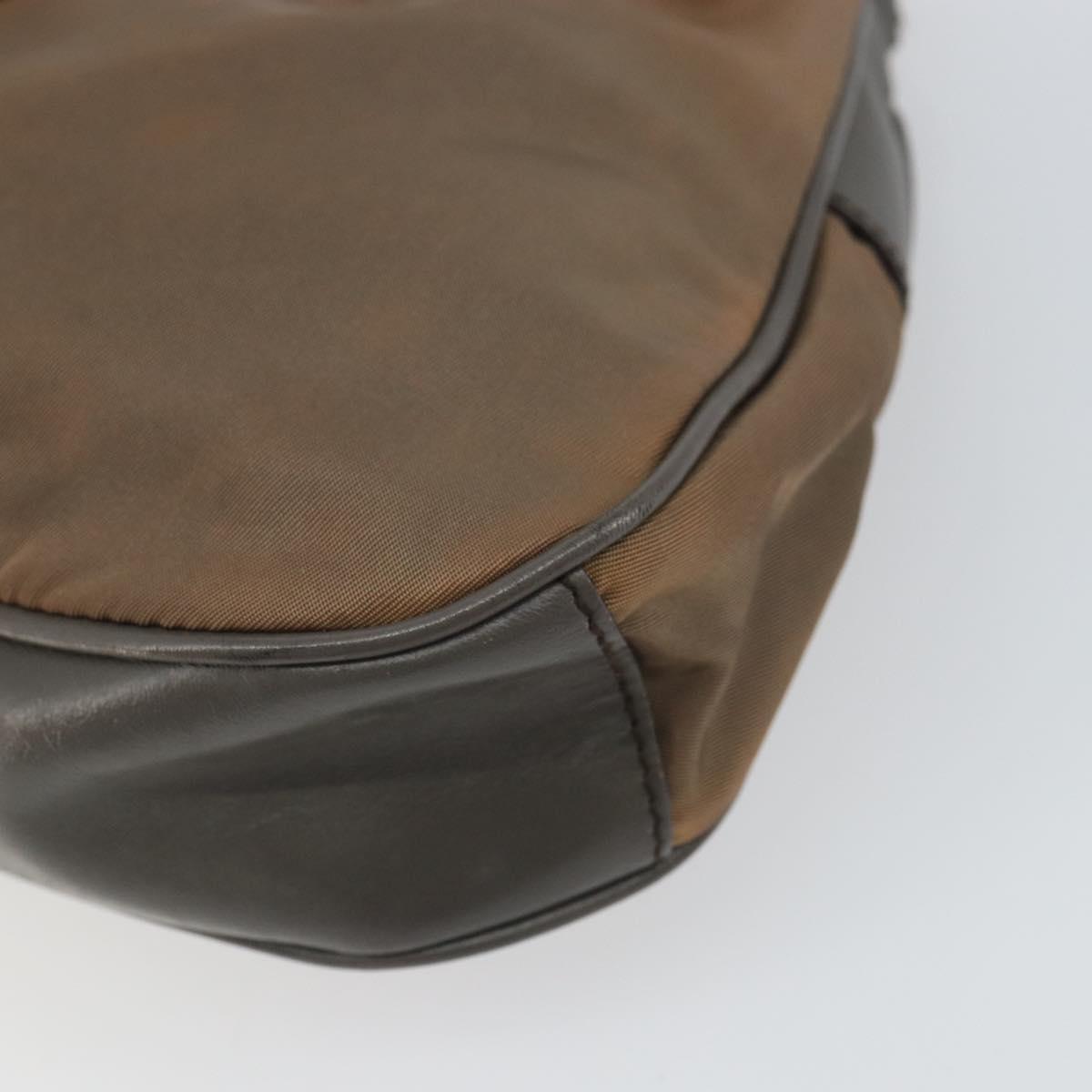 PRADA Hand Bag Nylon Leather Gold Brown Auth mr1761
