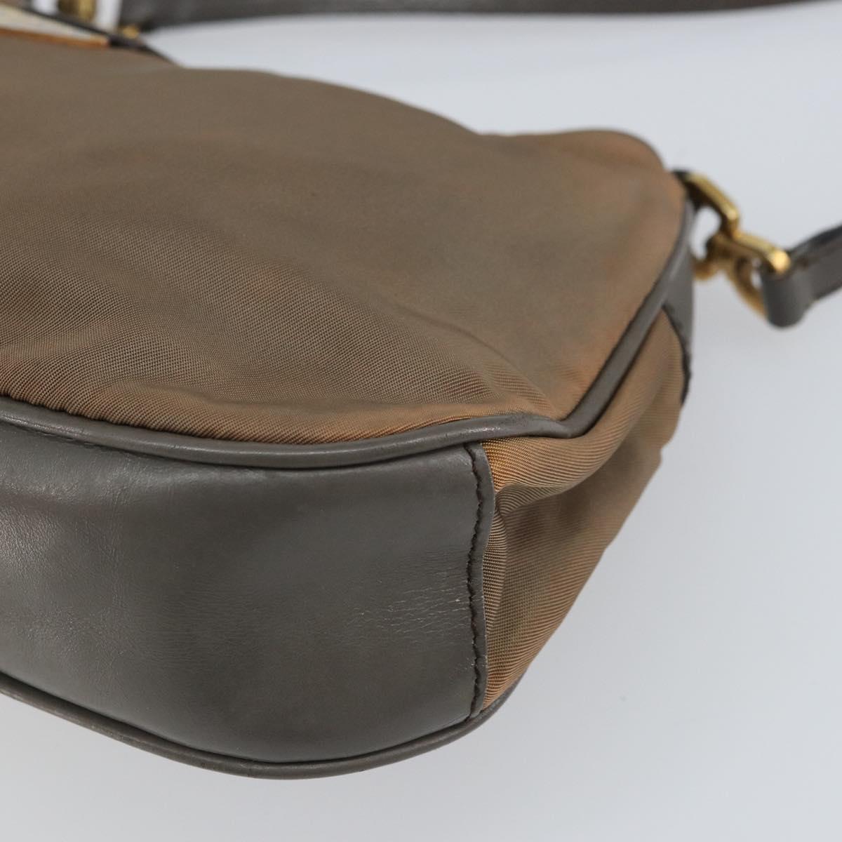 PRADA Hand Bag Nylon Leather Gold Brown Auth mr1761