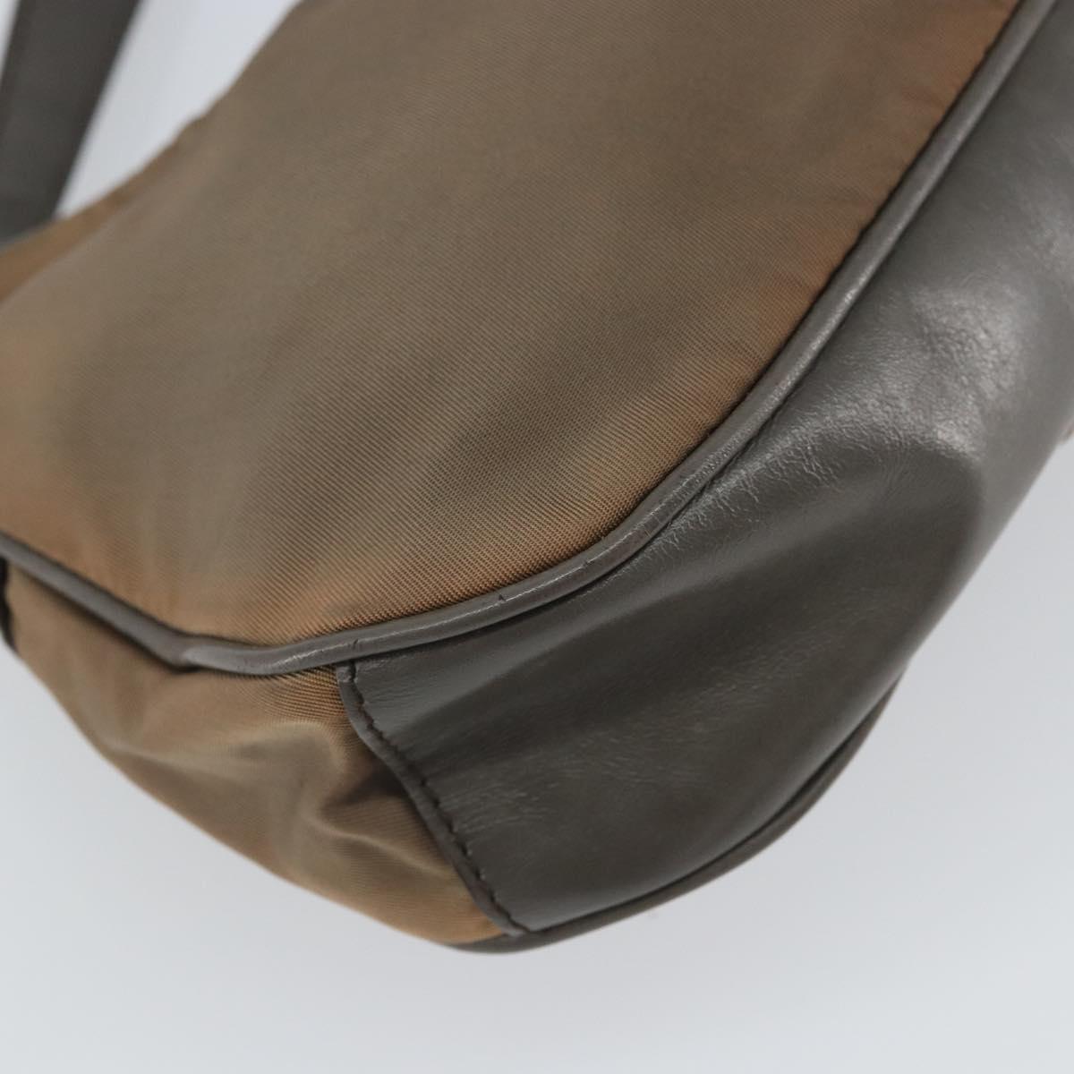 PRADA Hand Bag Nylon Leather Gold Brown Auth mr1761