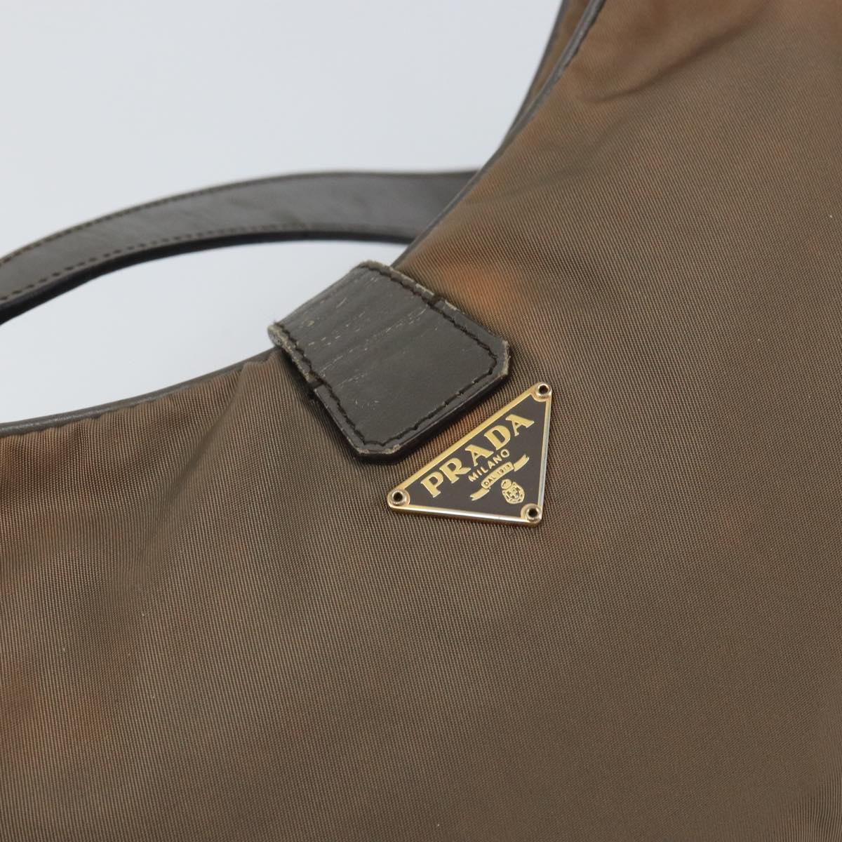 PRADA Hand Bag Nylon Leather Gold Brown Auth mr1761
