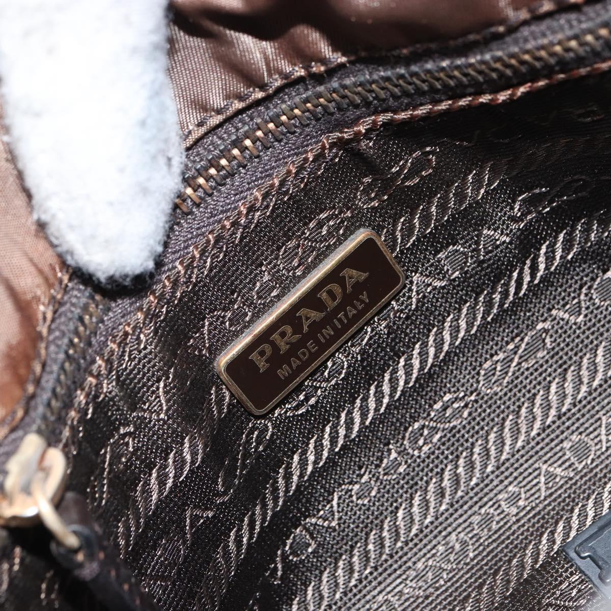 PRADA Hand Bag Nylon Leather Gold Brown Auth mr1761