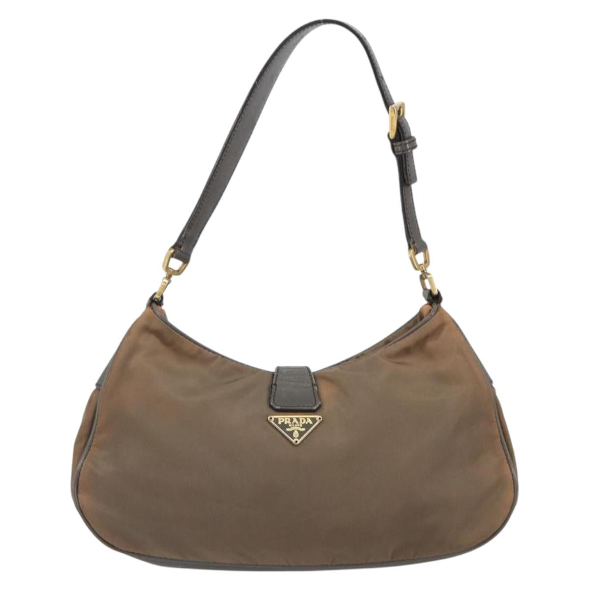 PRADA Hand Bag Nylon Leather Gold Brown Auth mr1761