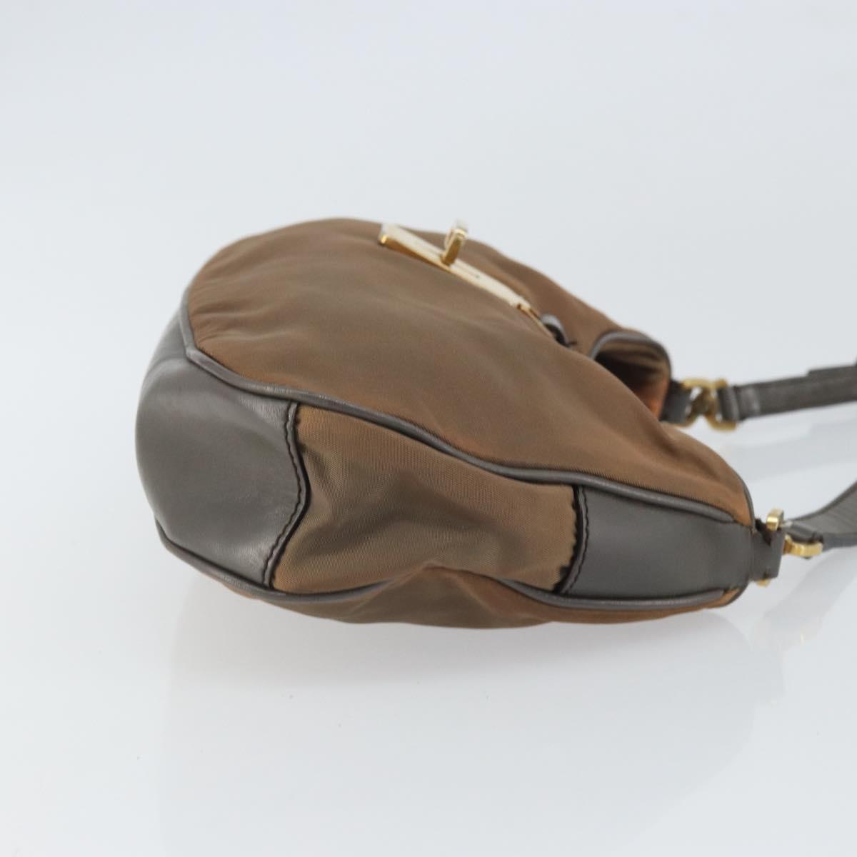 PRADA Hand Bag Nylon Leather Gold Brown Auth mr1761