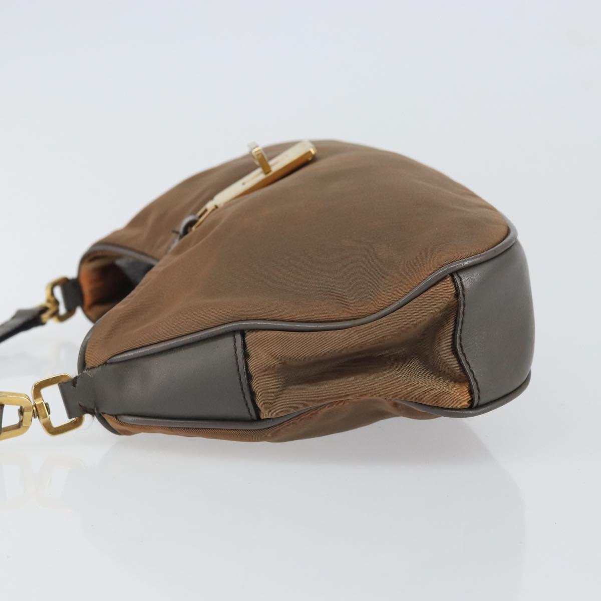PRADA Hand Bag Nylon Leather Gold Brown Auth mr1761