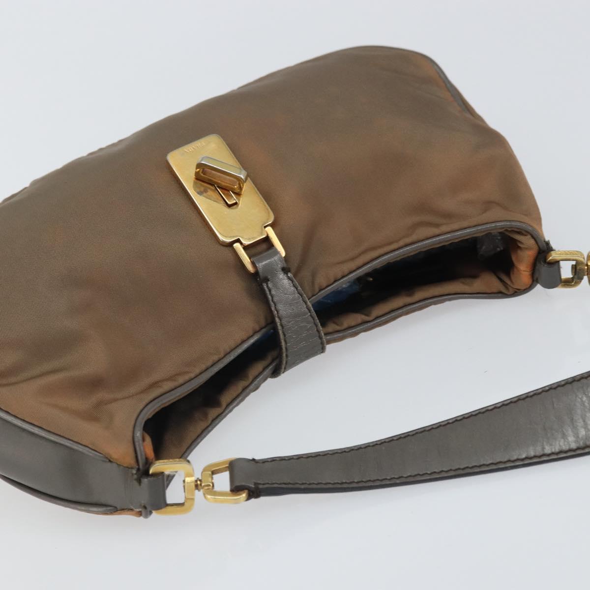 PRADA Hand Bag Nylon Leather Gold Brown Auth mr1761