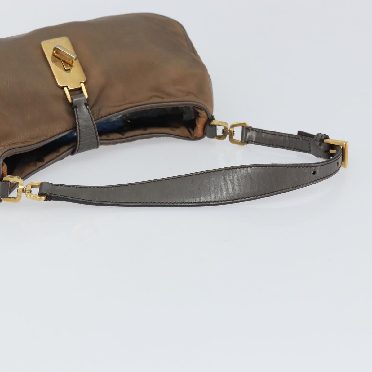 PRADA Hand Bag Nylon Leather Gold Brown Auth mr1761