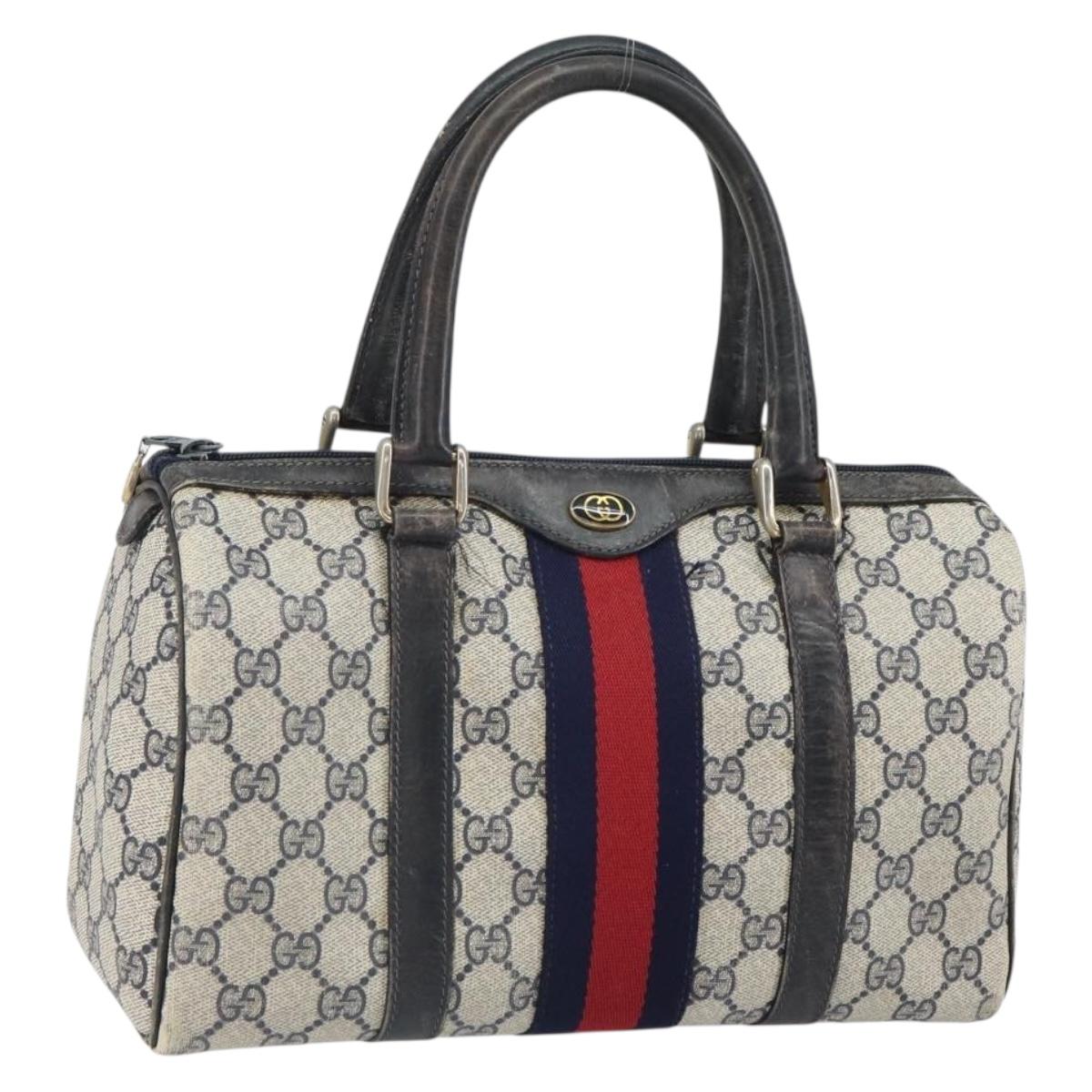 GUCCI GG Supreme Sherry Line Boston Bag PVC Navy Red 012 3841 58 Auth mr1762