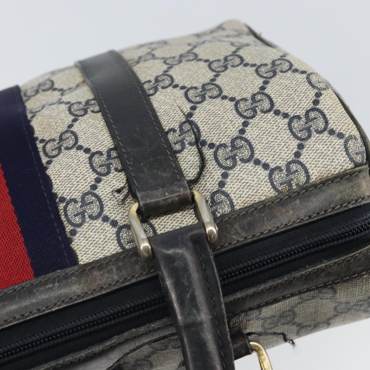 GUCCI GG Supreme Sherry Line Boston Bag PVC Navy Red 012 3841 58 Auth mr1762