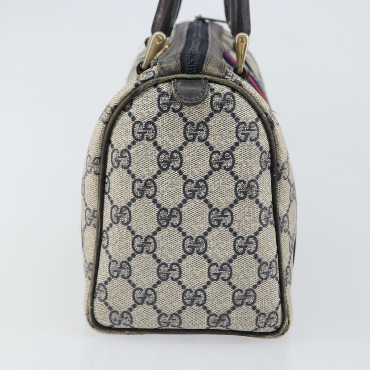 GUCCI GG Supreme Sherry Line Boston Bag PVC Navy Red 012 3841 58 Auth mr1762