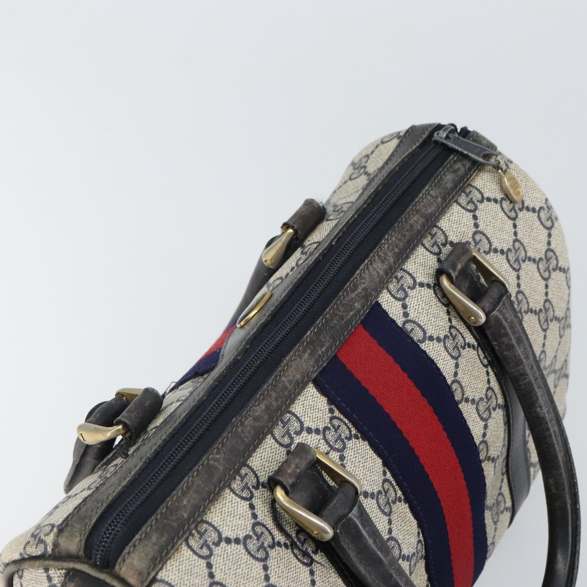 GUCCI GG Supreme Sherry Line Boston Bag PVC Navy Red 012 3841 58 Auth mr1762