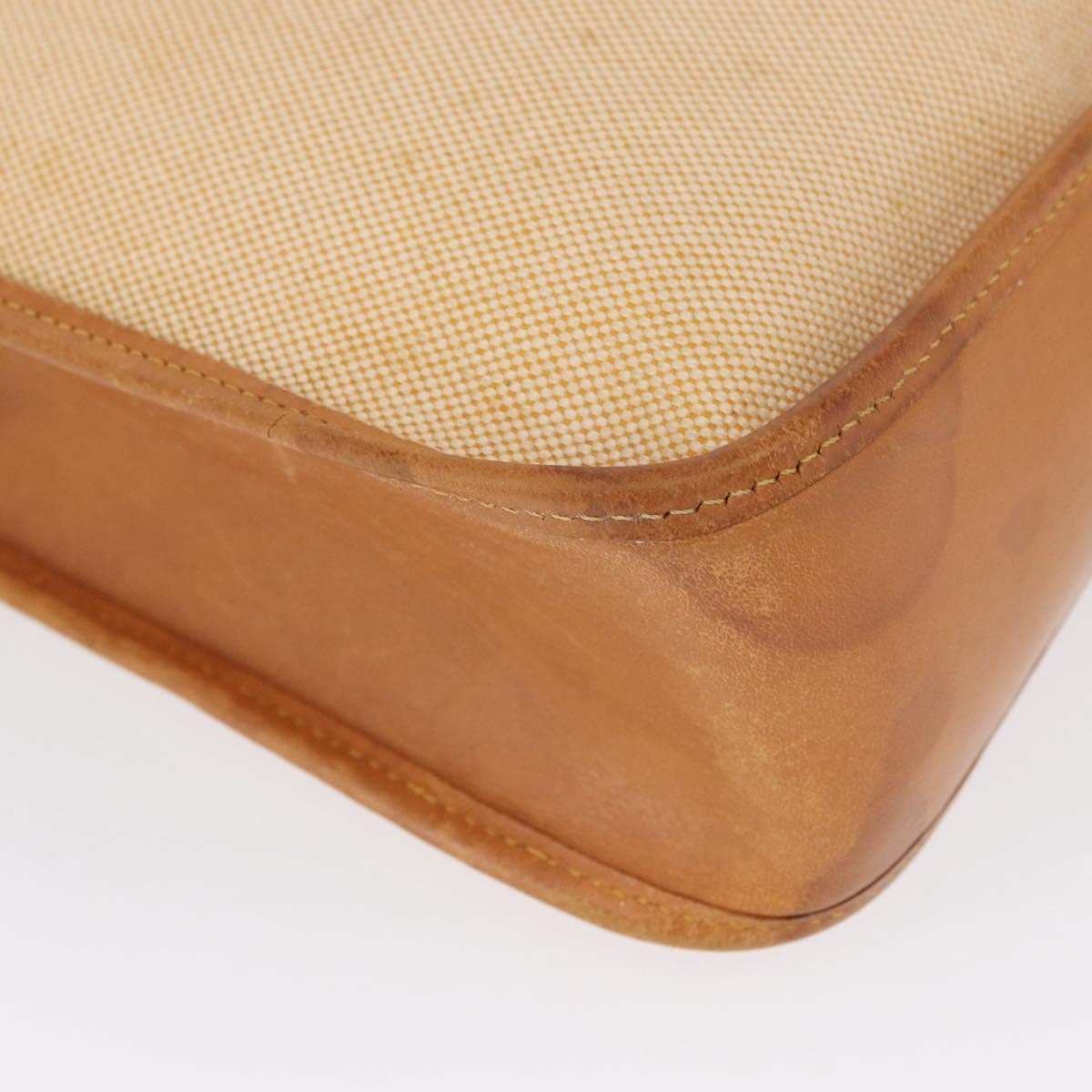 HERMES Vespa PM Shoulder Bag Canvas Beige Gold Auth mr1763