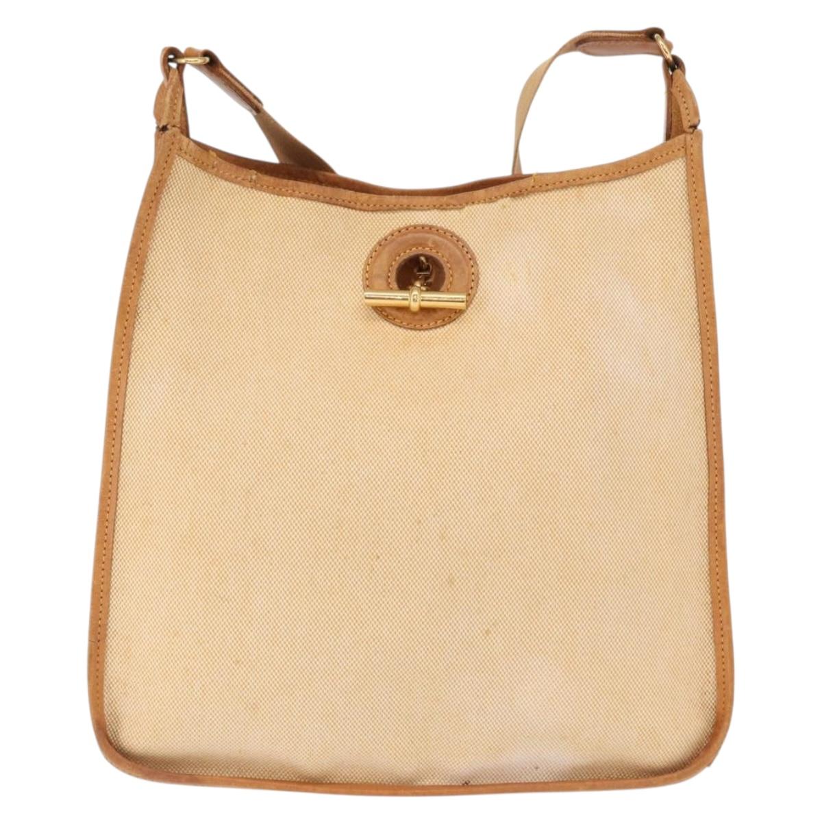 HERMES Vespa PM Shoulder Bag Canvas Beige Gold Auth mr1763