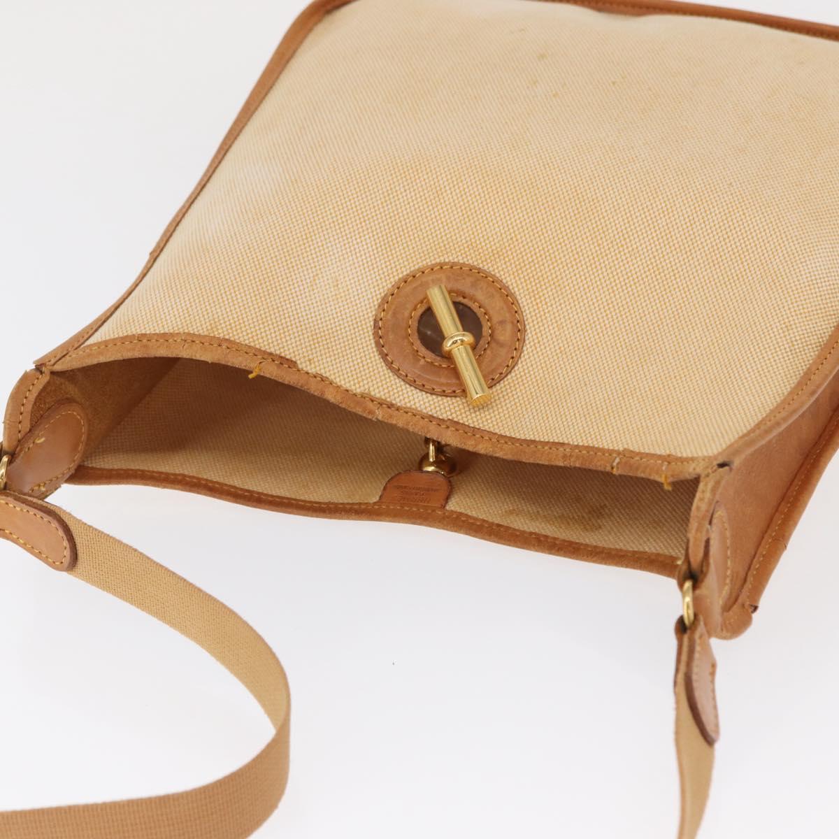 HERMES Vespa PM Shoulder Bag Canvas Beige Gold Auth mr1763