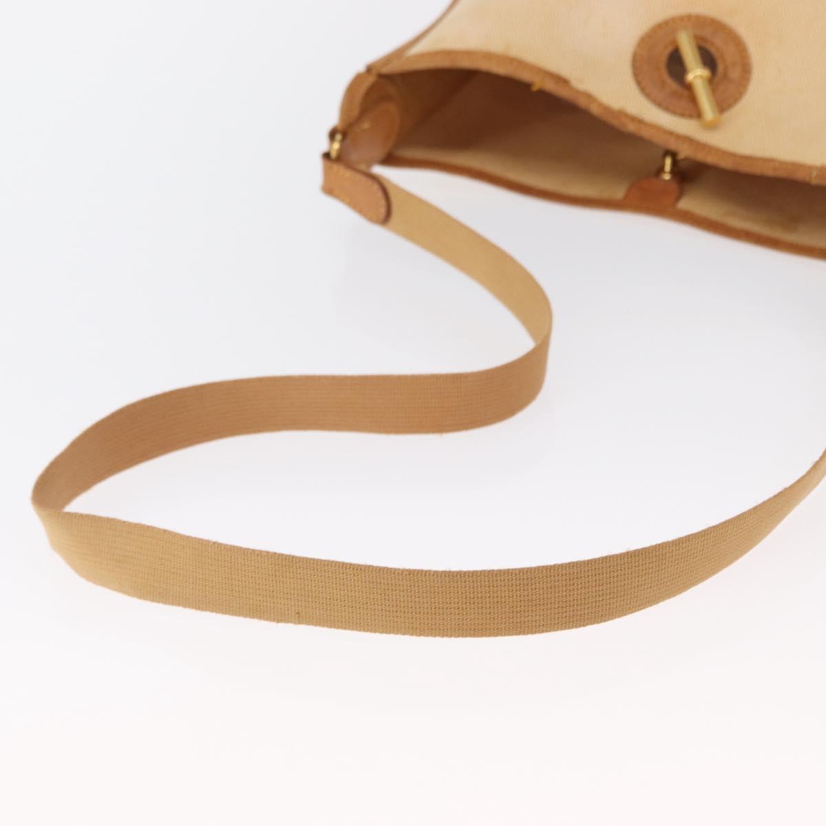 HERMES Vespa PM Shoulder Bag Canvas Beige Gold Auth mr1763