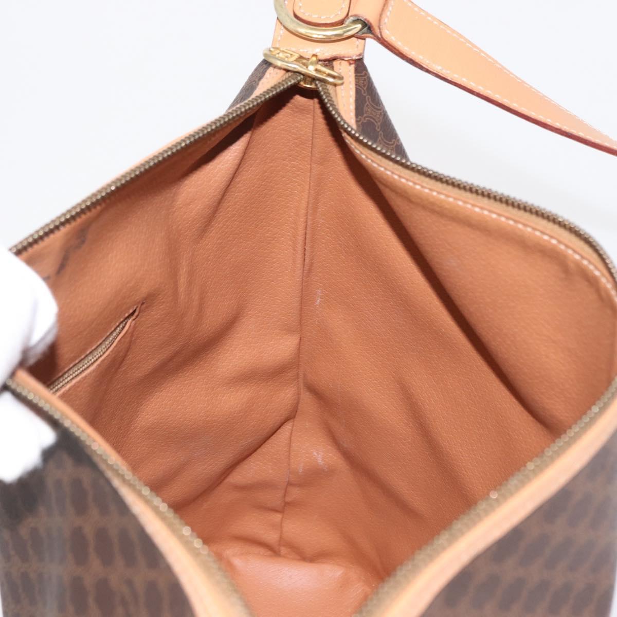 CELINE Macadam Canvas Shoulder Bag PVC Leather Brown Gold Auth mr1765