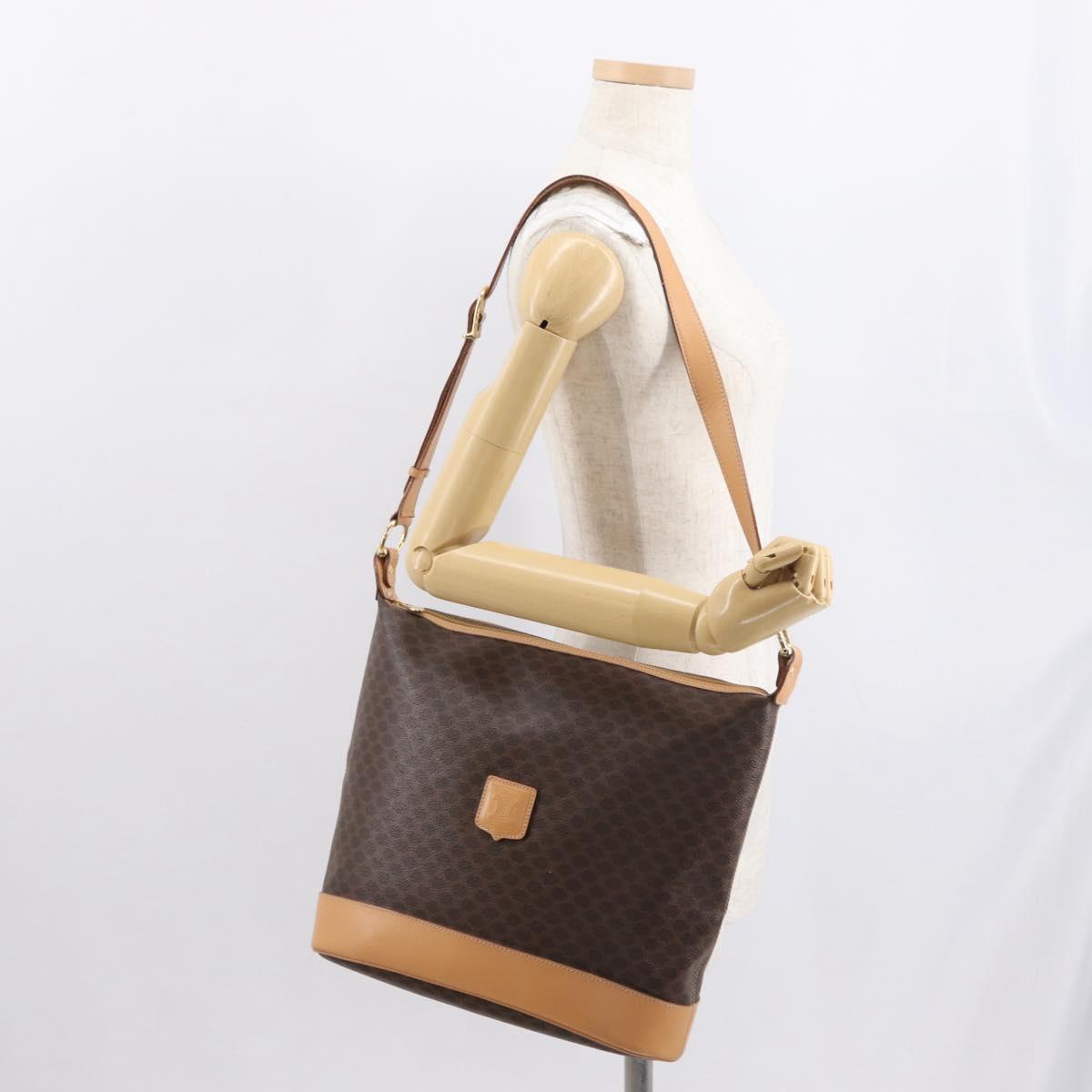 CELINE Macadam Canvas Shoulder Bag PVC Leather Brown Gold Auth mr1765
