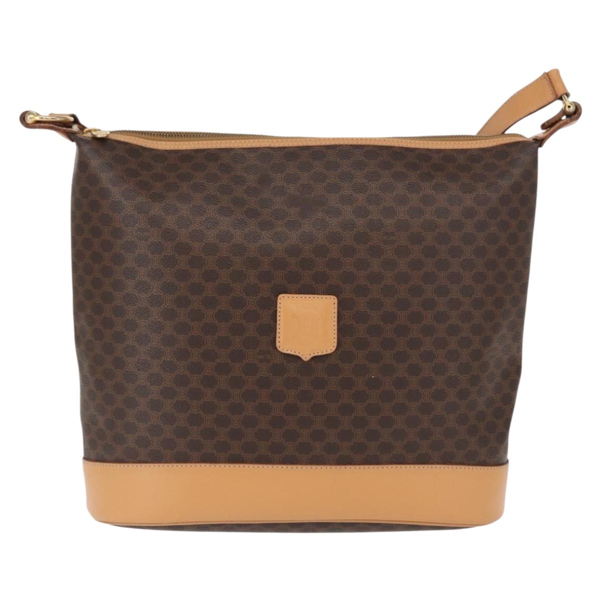 CELINE Macadam Canvas Shoulder Bag PVC Leather Brown Gold Auth mr1765