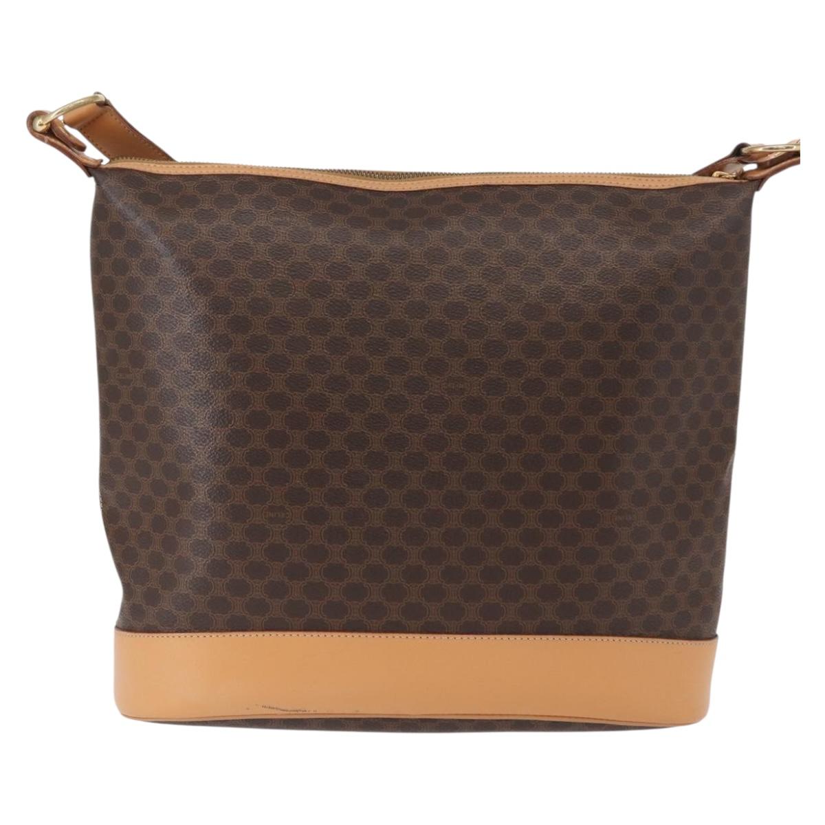 CELINE Macadam Canvas Shoulder Bag PVC Leather Brown Gold Auth mr1765
