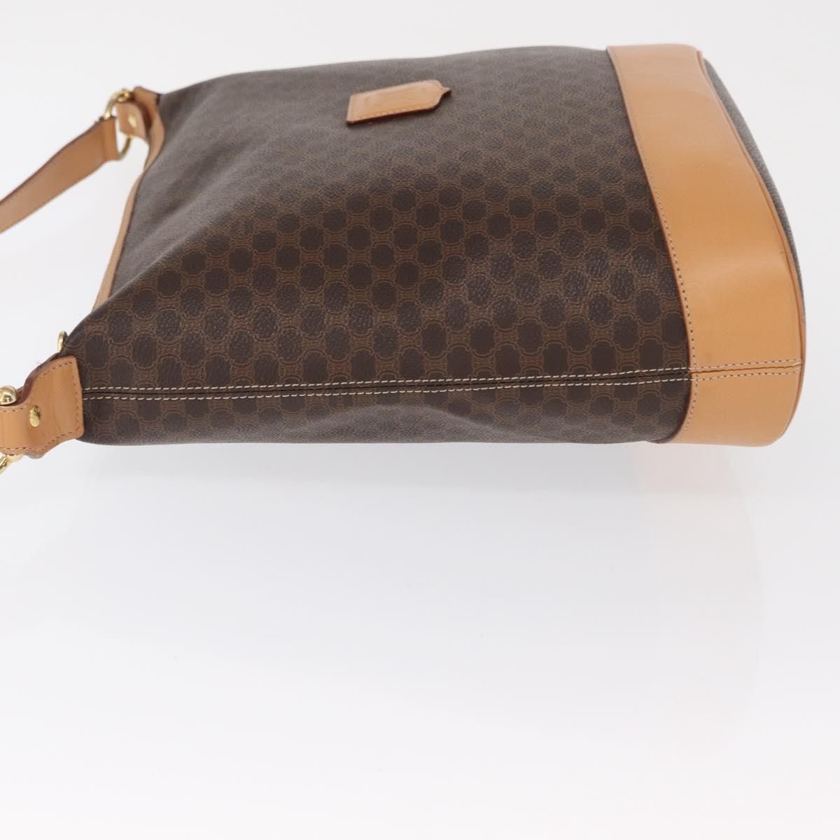 CELINE Macadam Canvas Shoulder Bag PVC Leather Brown Gold Auth mr1765
