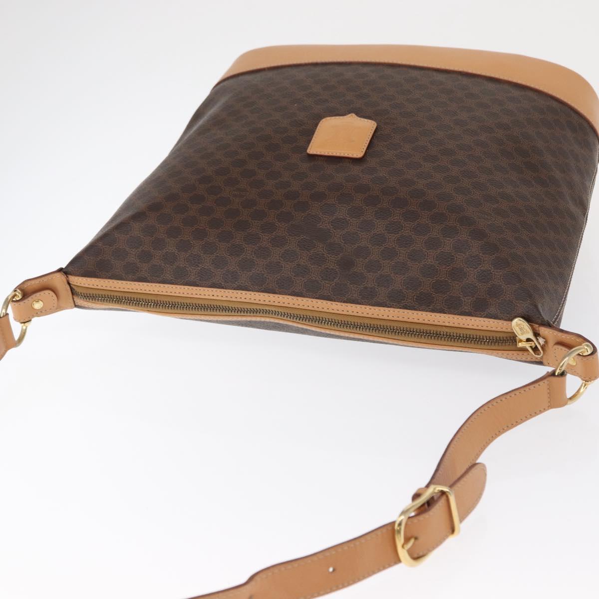 CELINE Macadam Canvas Shoulder Bag PVC Leather Brown Gold Auth mr1765