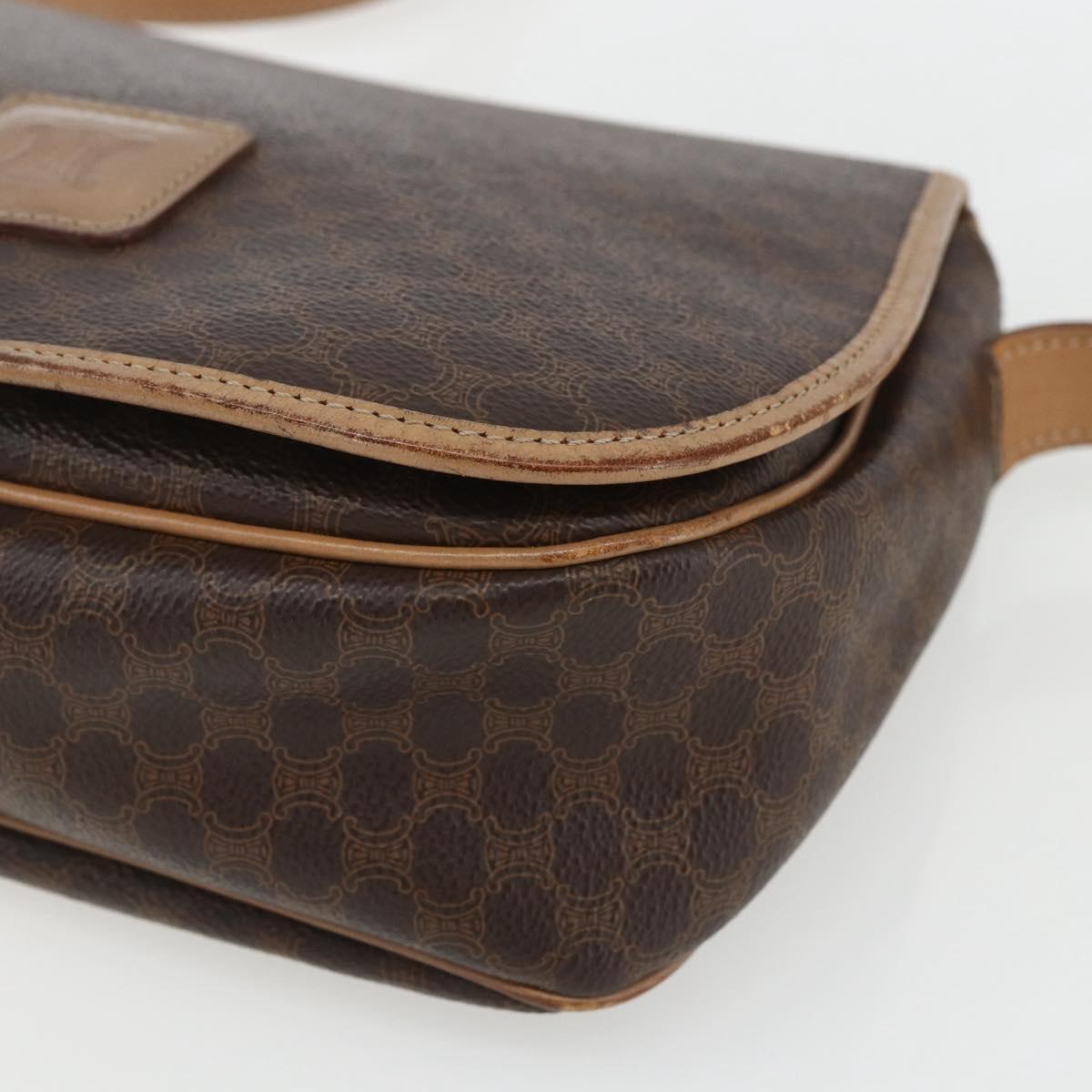 CELINE Macadam Canvas Shoulder Bag PVC Leather Brown Gold Auth mr1766