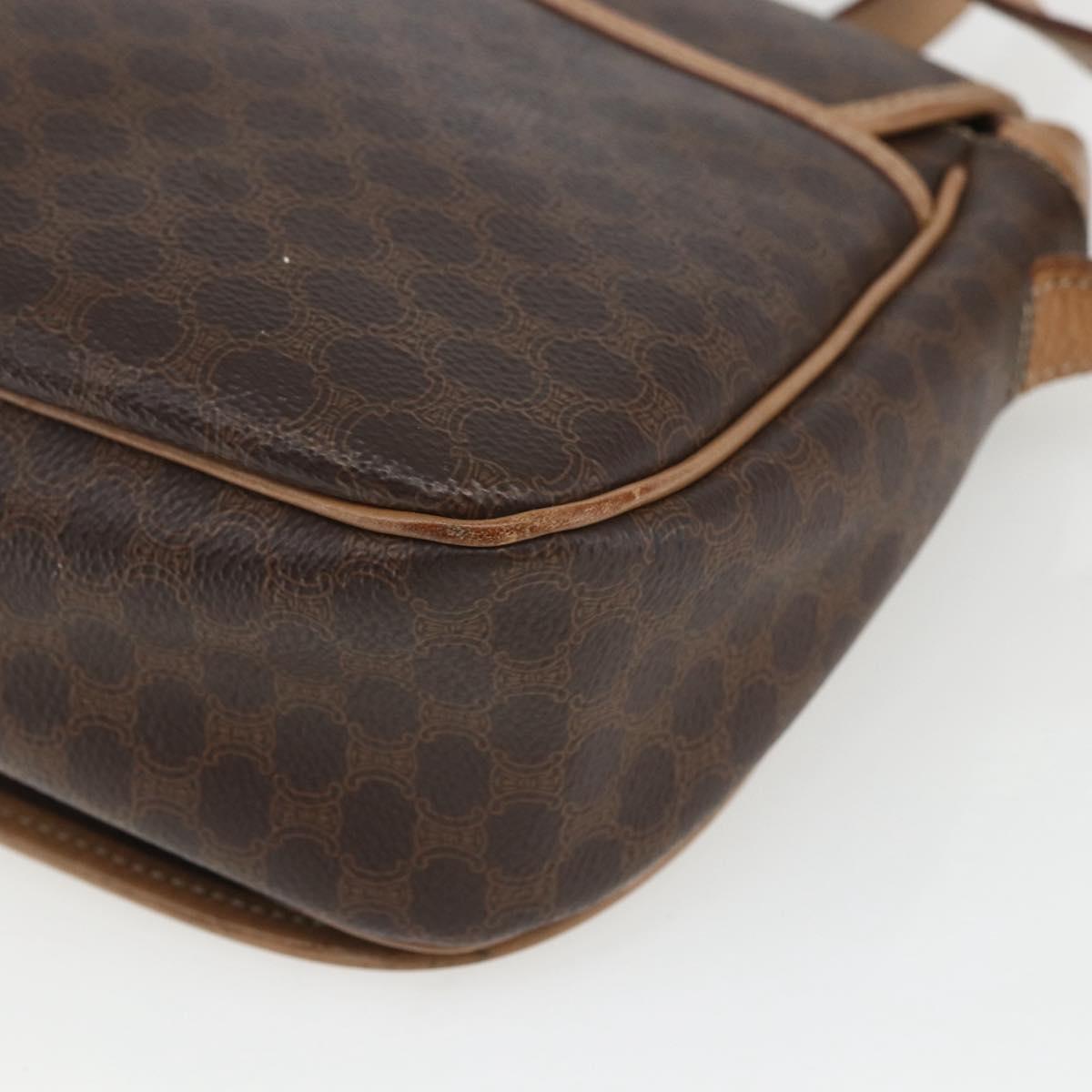 CELINE Macadam Canvas Shoulder Bag PVC Leather Brown Gold Auth mr1766