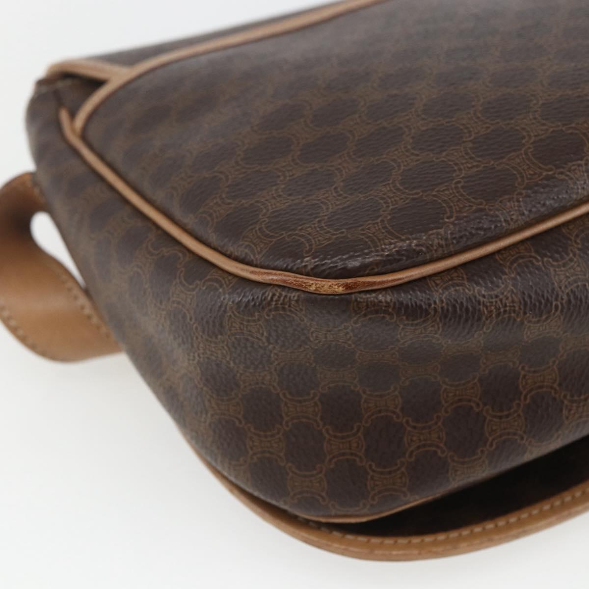 CELINE Macadam Canvas Shoulder Bag PVC Leather Brown Gold Auth mr1766