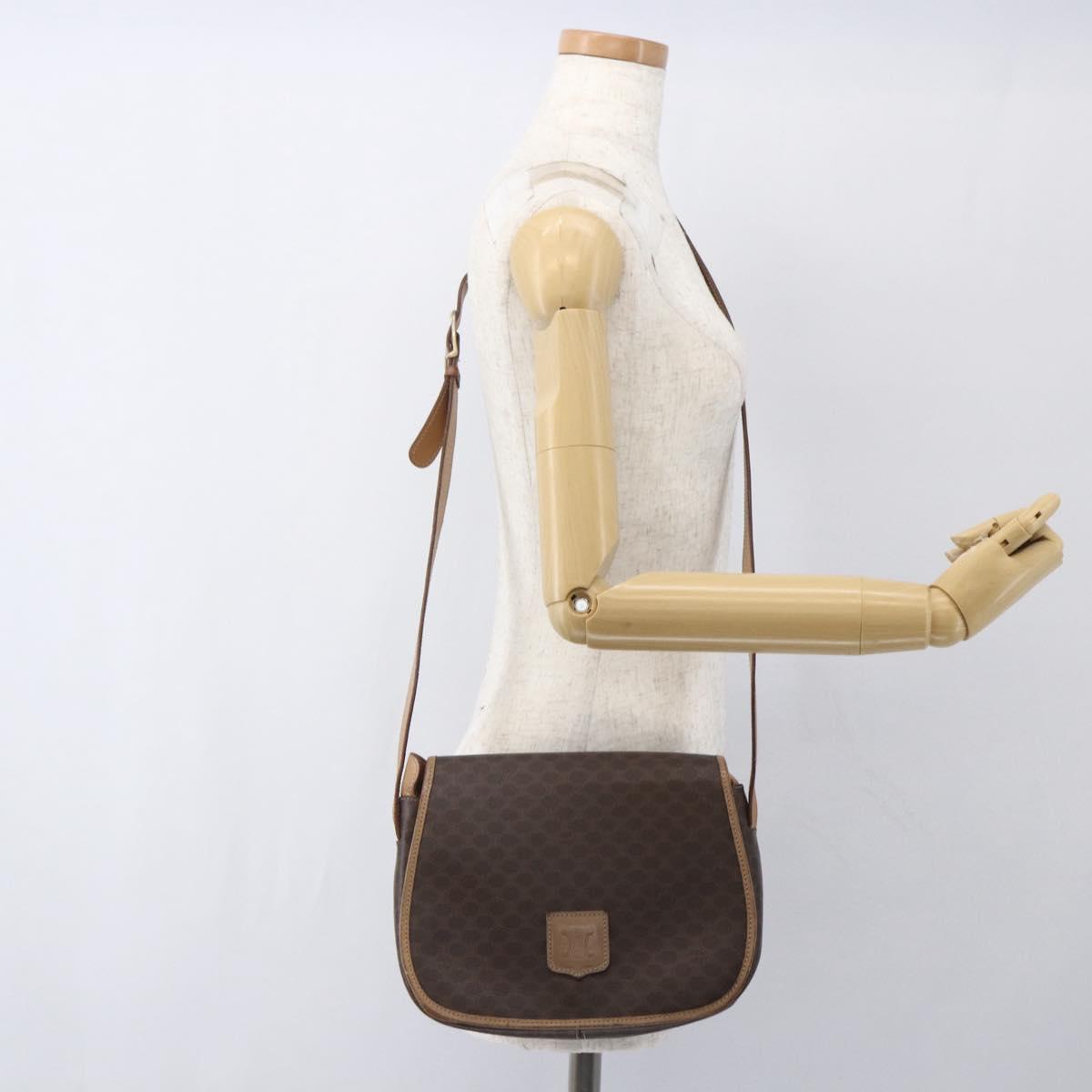 CELINE Macadam Canvas Shoulder Bag PVC Leather Brown Gold Auth mr1766